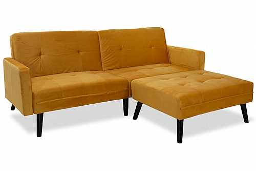 Καναπές γωνία-κρεβάτι με υποπόδιο Dream pakoworld κίτρινο βελούδο 209x157x80εκ