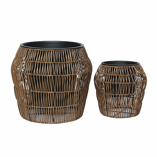 ΣΕΤ ΚΑΣΠΩ 2 ΤΕΜΑΧΙΑ POLY RATTAN  Fylliana FL22157 ΚΑΦΕ ΧΡΩΜΑ 42x38εκ & 28x28εκ